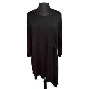 NEW Comfy USA Modal Asymmetric Tunic Top Size L Black‎ Lagenlook Long Sleeve